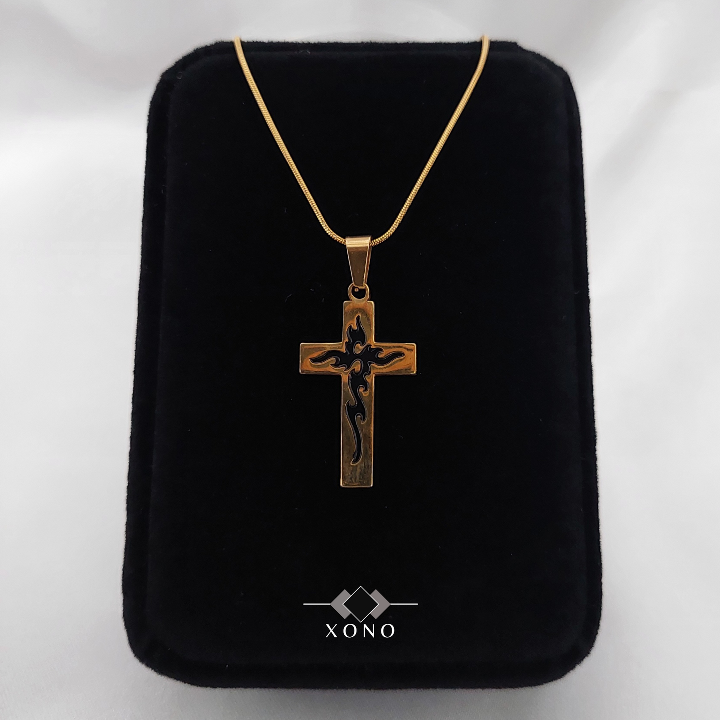 Black Detailed Cross Necklace