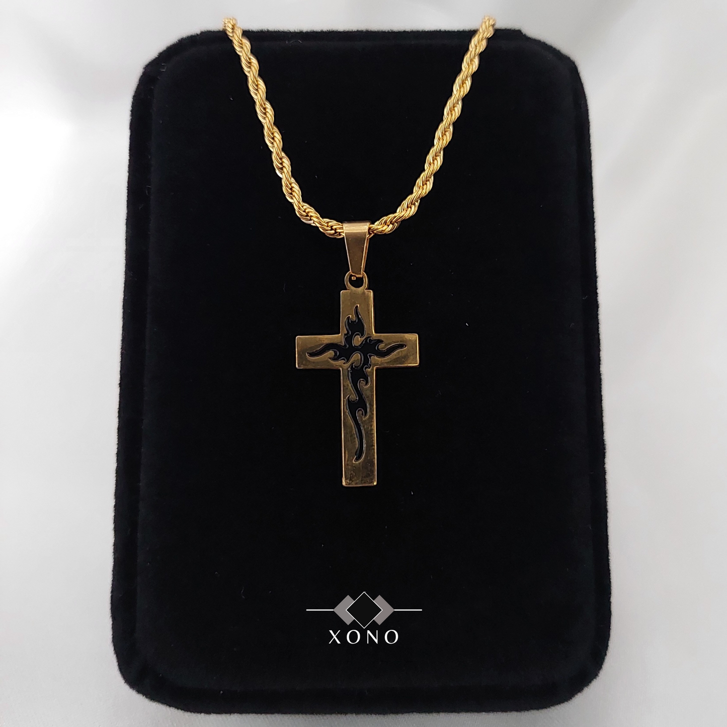 Black Detailed Cross Necklace