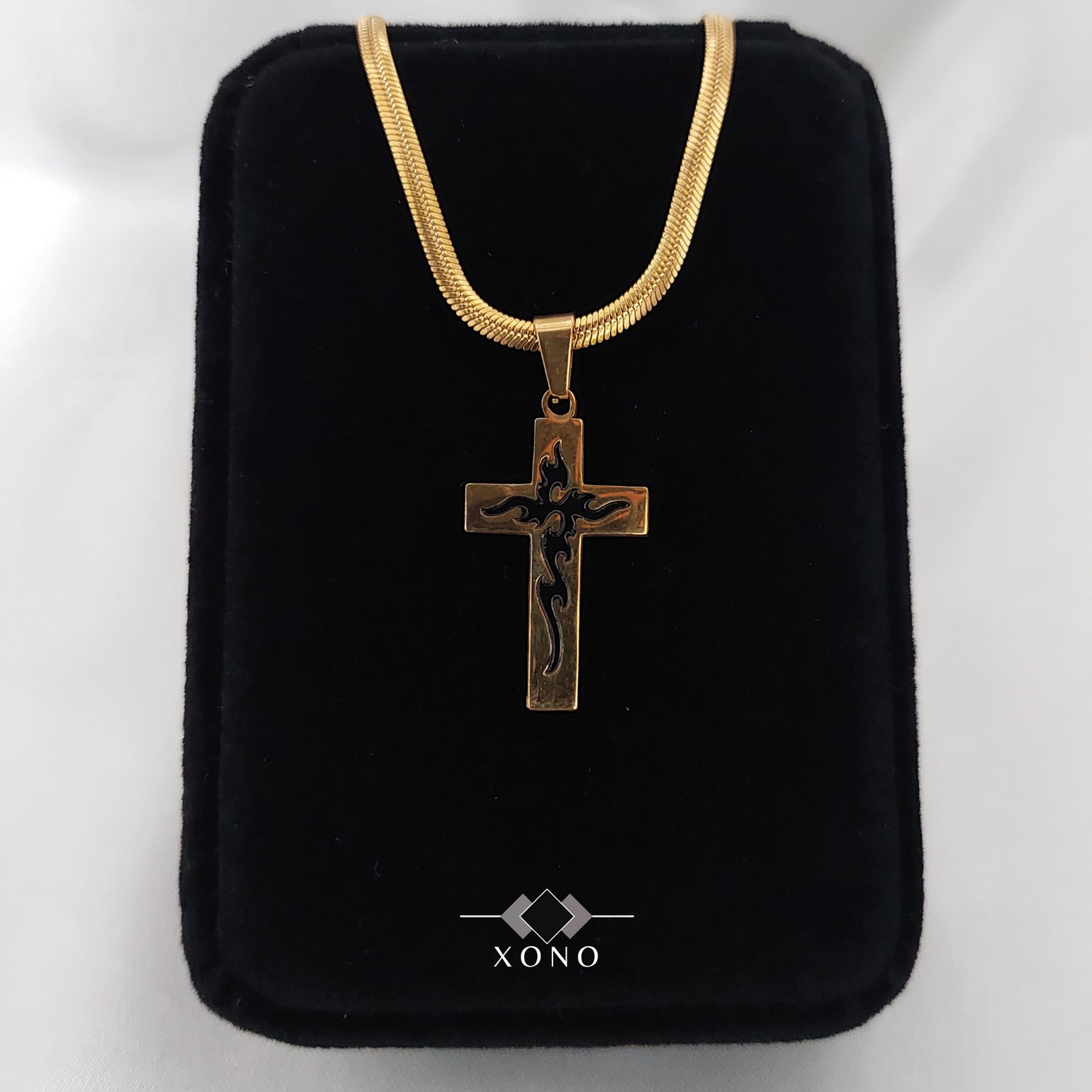 Black Detailed Cross Necklace