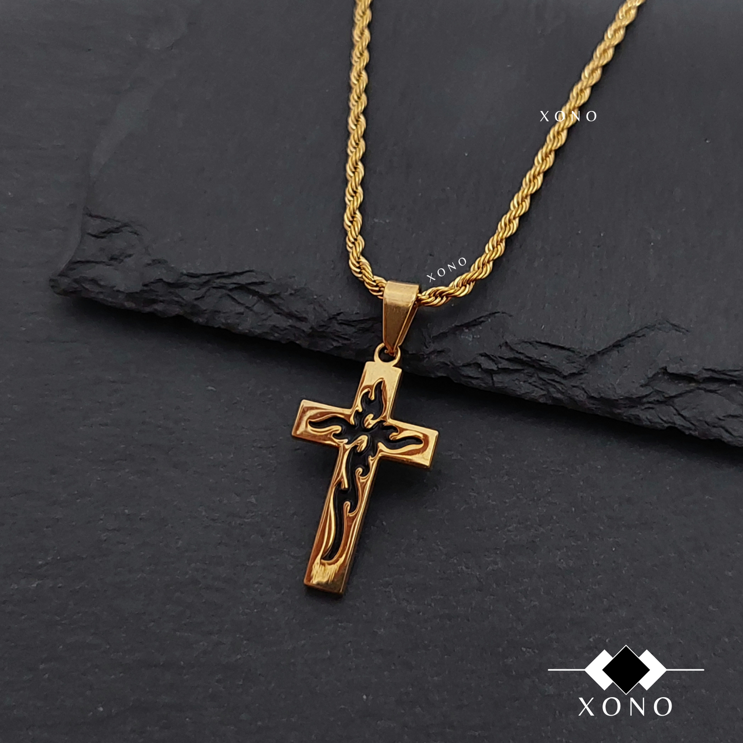 Black Detailed Cross Necklace