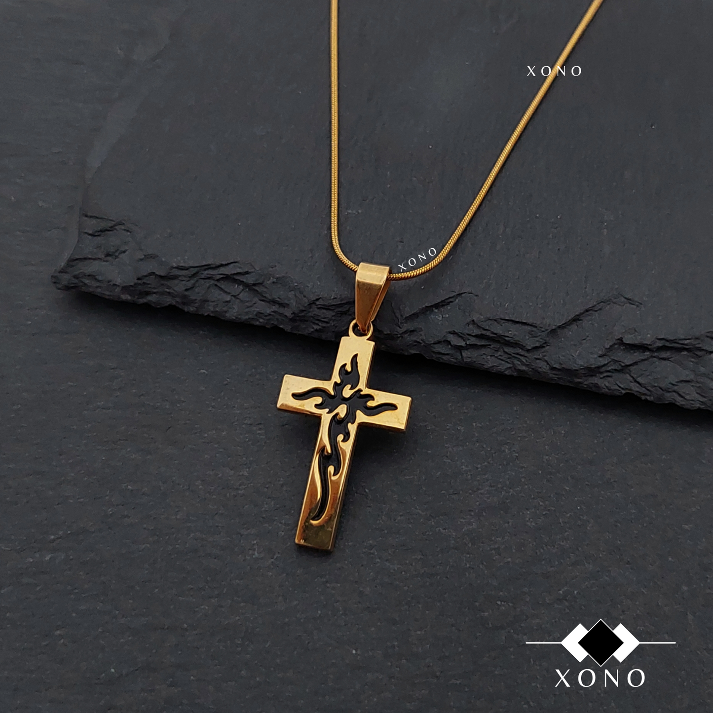 Black Detailed Cross Necklace