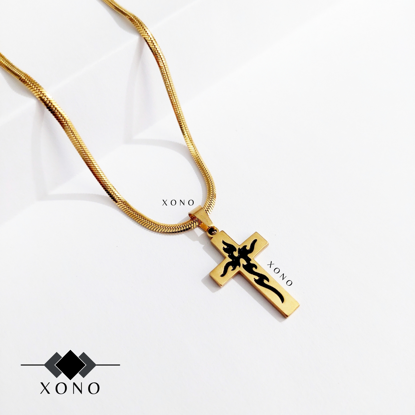 Black Detailed Cross Necklace