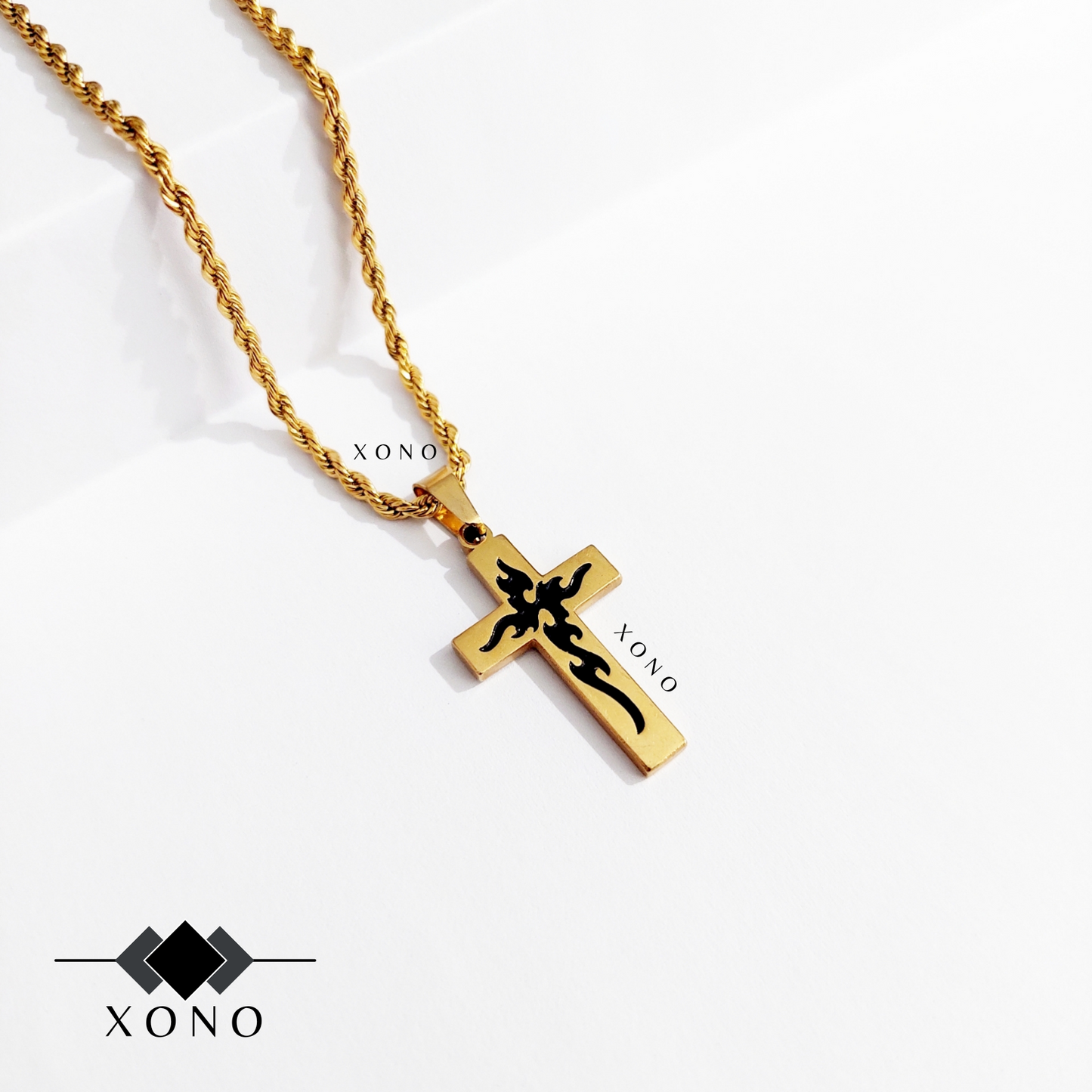 Black Detailed Cross Necklace