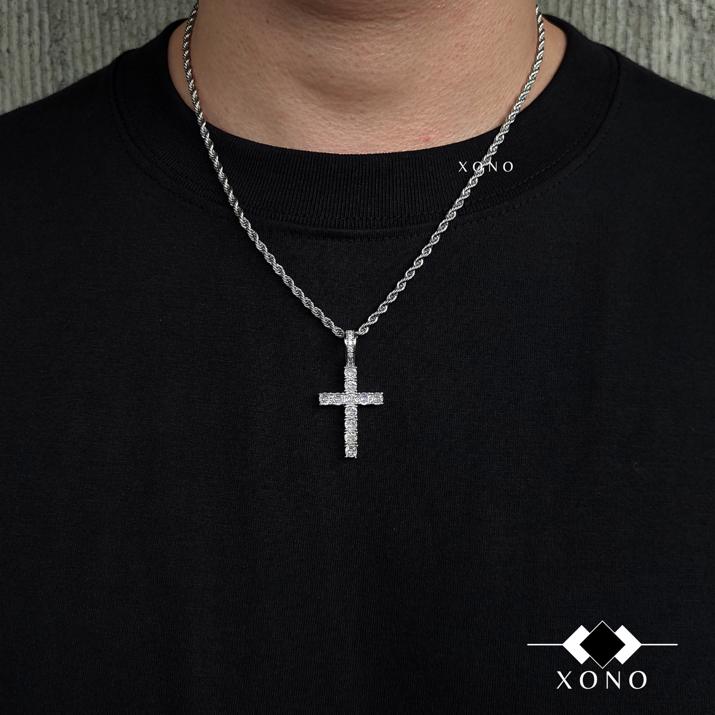 Premium Silver Iced Cross Necklace