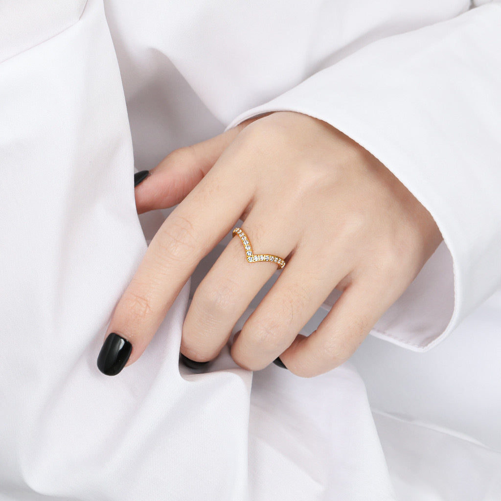 V Shape Iced Gold Ring