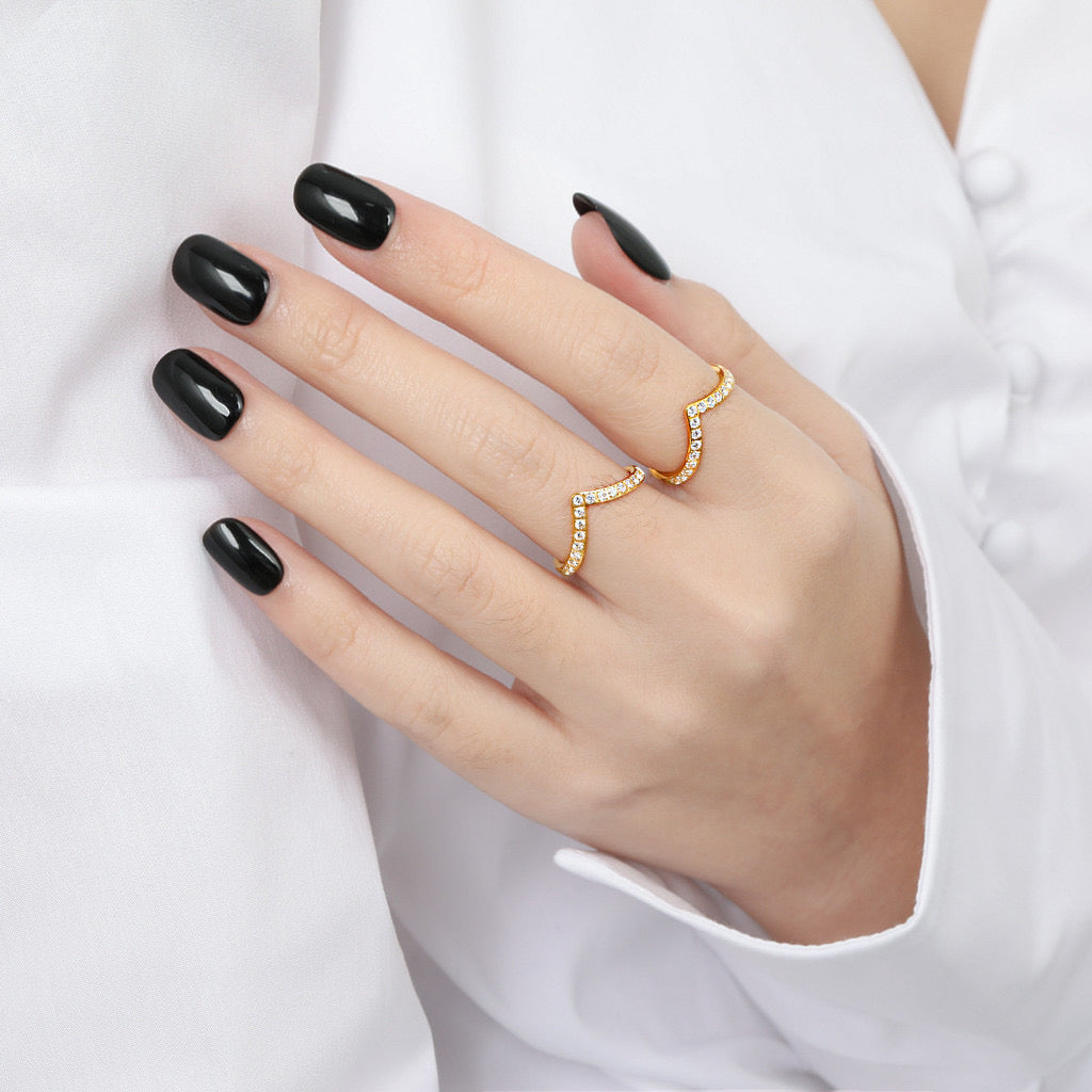 V Shape Iced Gold Ring