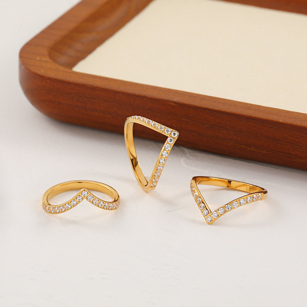 V Shape Iced Gold Ring