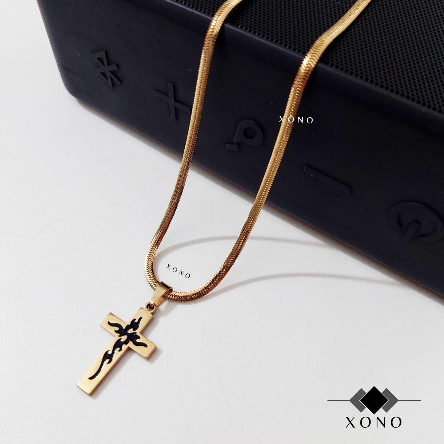 Black Detailed Cross Necklace