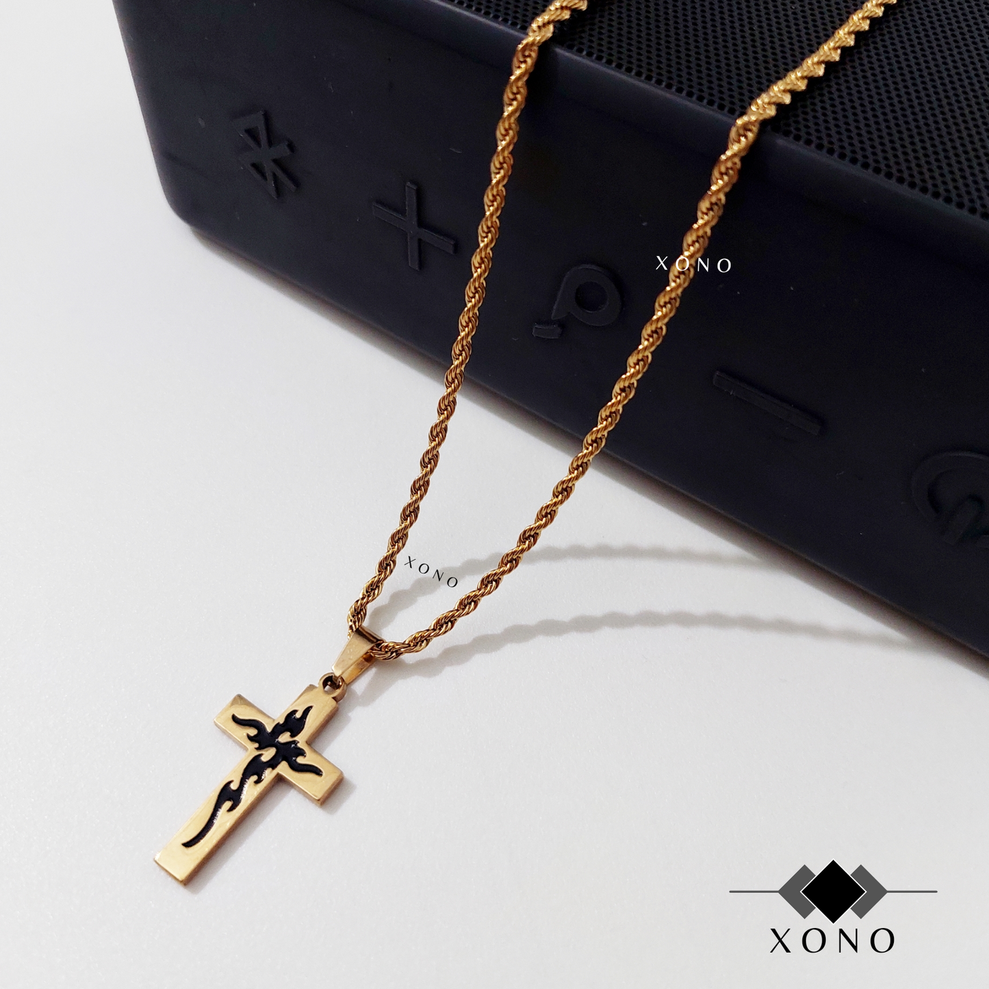 Black Detailed Cross Necklace