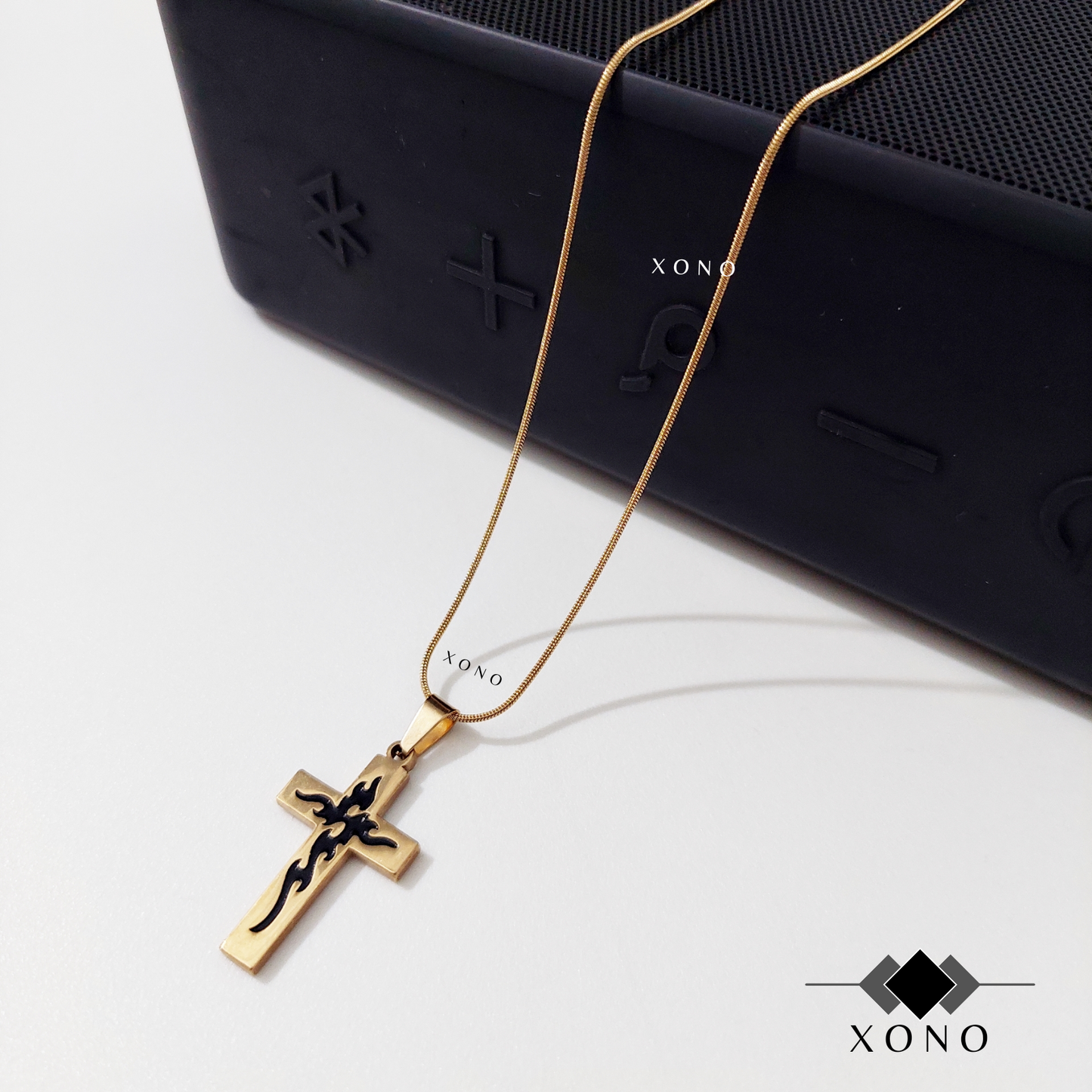 Black Detailed Cross Necklace