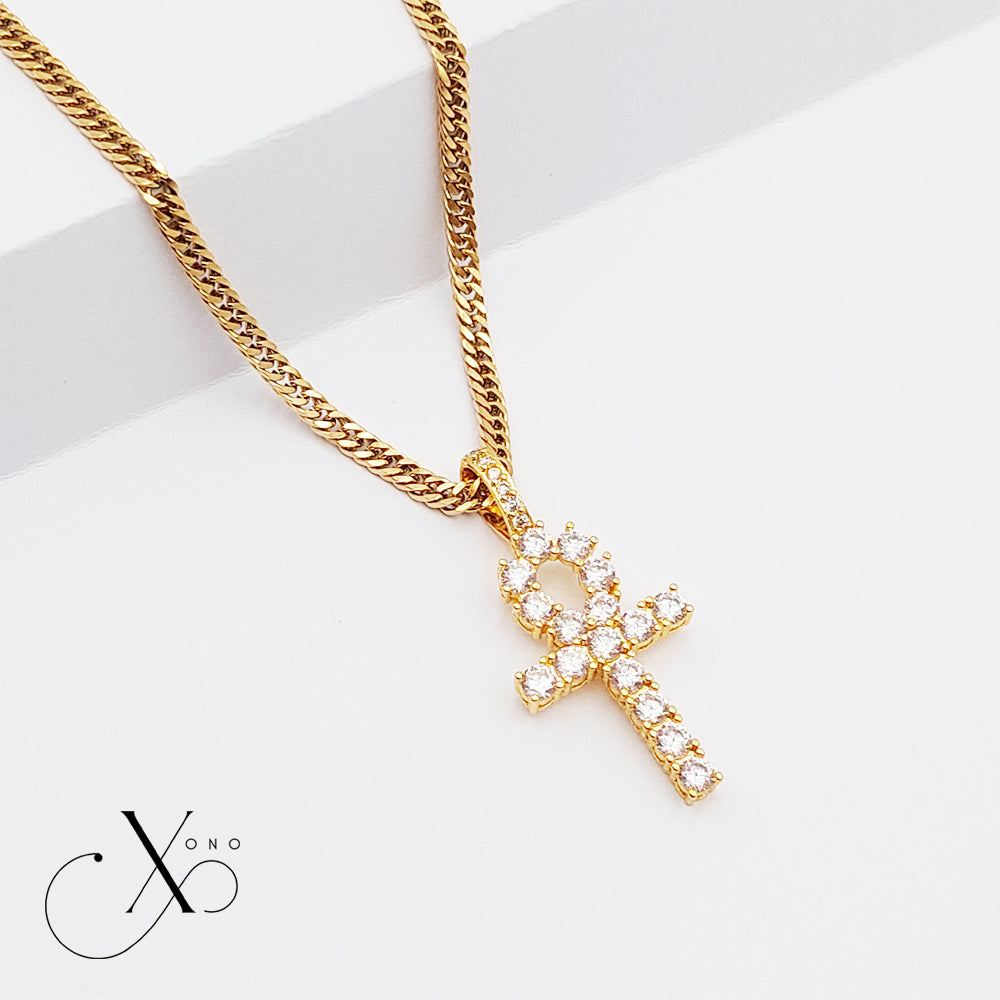 Premium Gold Iced Ankh Necklace