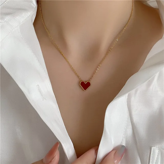 2 Way Red Gold Heart Necklace