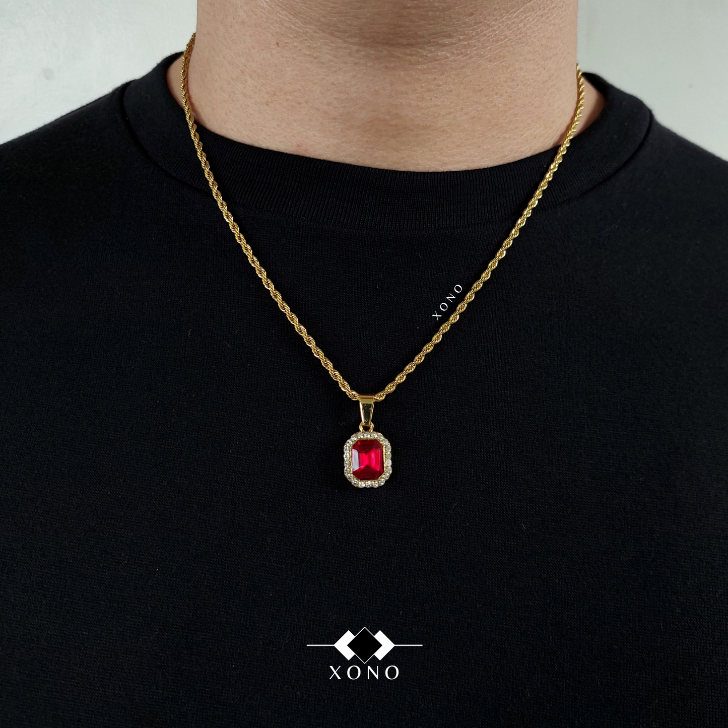 Iced Out Faux Ruby Necklace