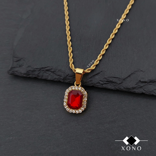 Iced Out Faux Ruby Necklace