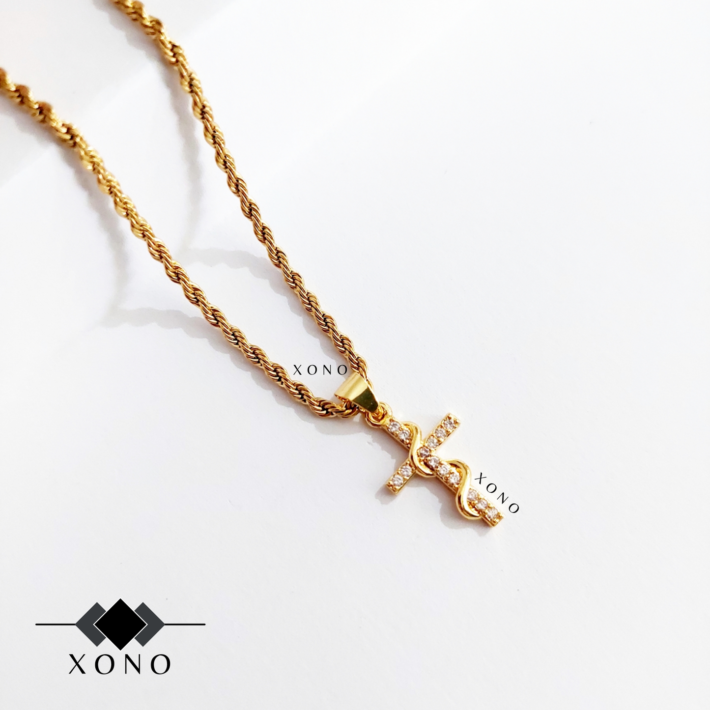 Gold Entwined Iced Cross Necklace