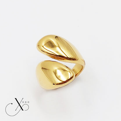 Water Droplet Gold Open Ring