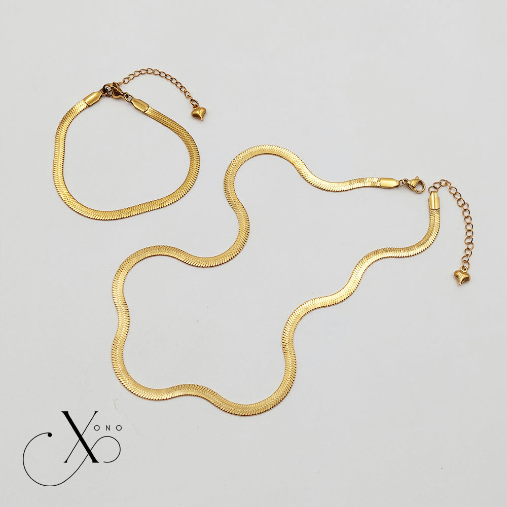 Flat Snake Necklace & Bracelet Set
