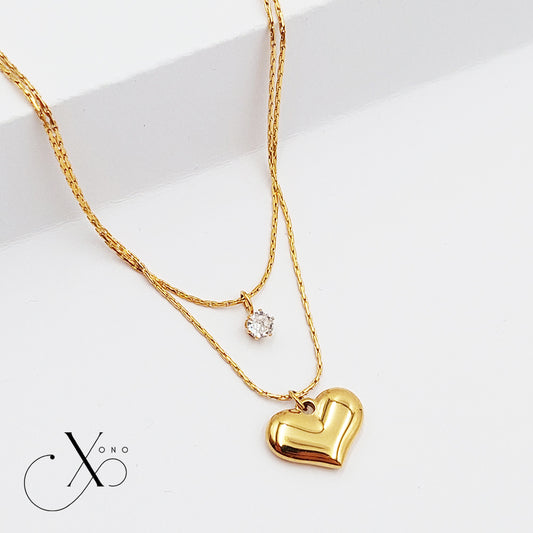 Crystal Heart Double Layered Necklace