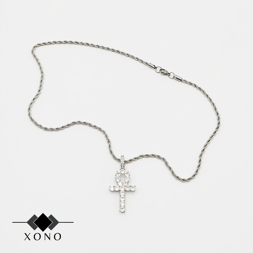 Premium Silver Iced Ankh Necklace