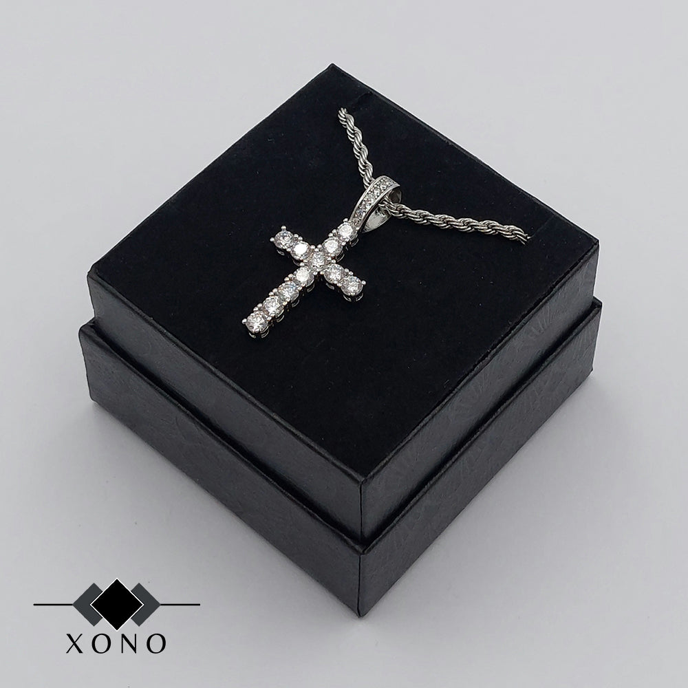 Premium Silver Iced Cross Necklace