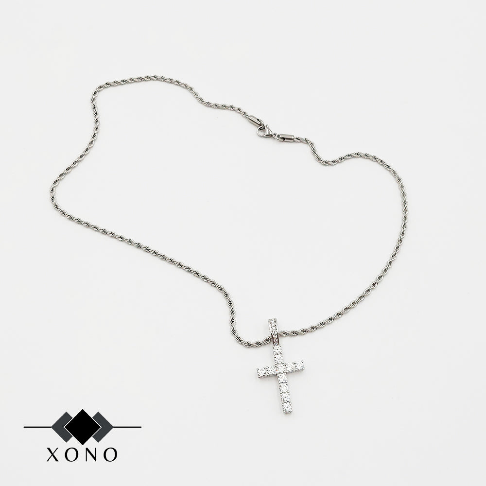 Premium Silver Iced Cross Necklace