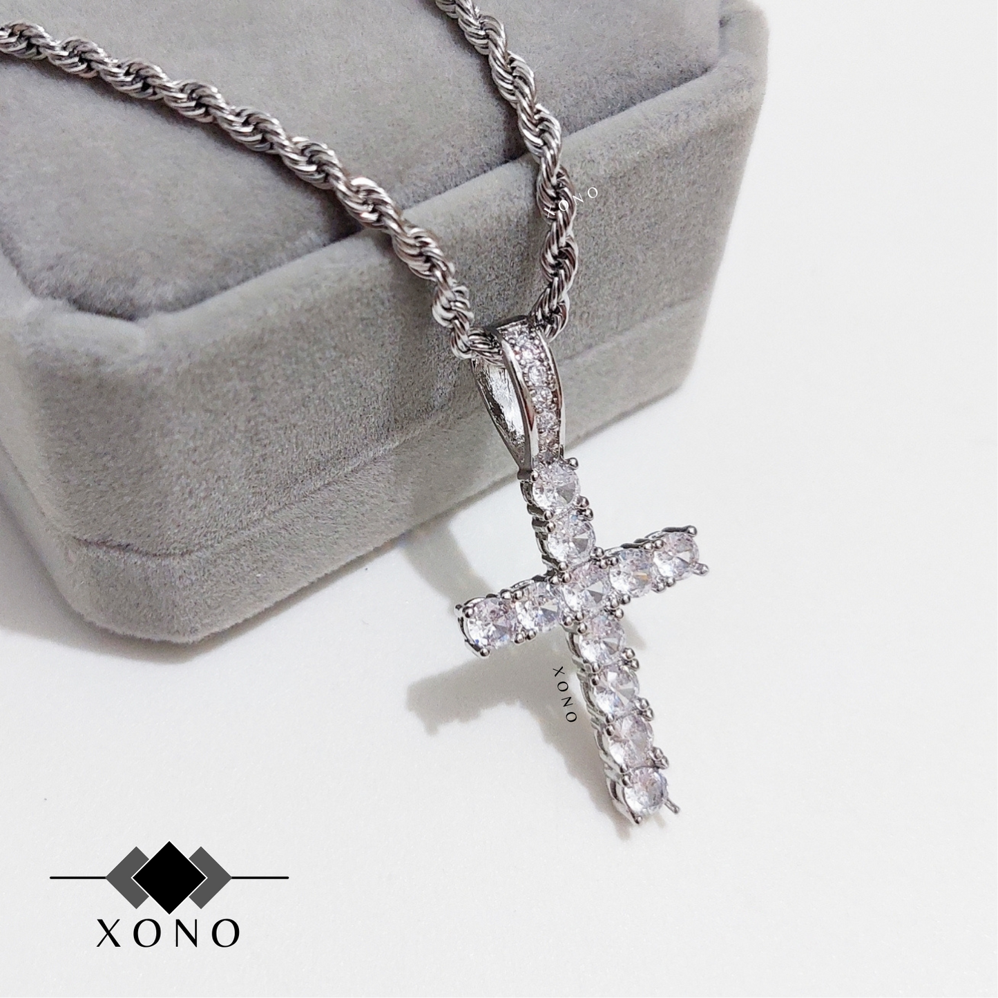 Premium Silver Iced Cross Necklace