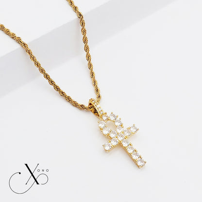 Premium Gold Iced Ankh Necklace