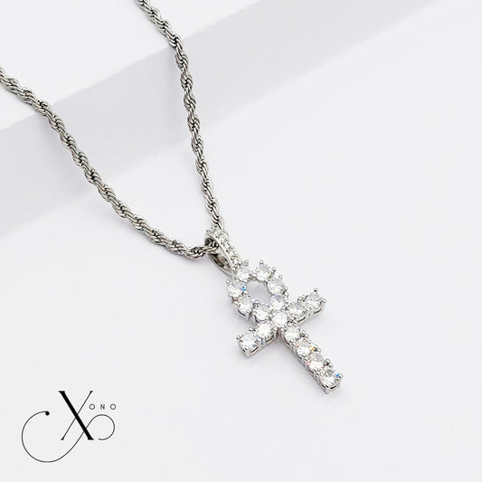 Premium Silver Iced Ankh Necklace